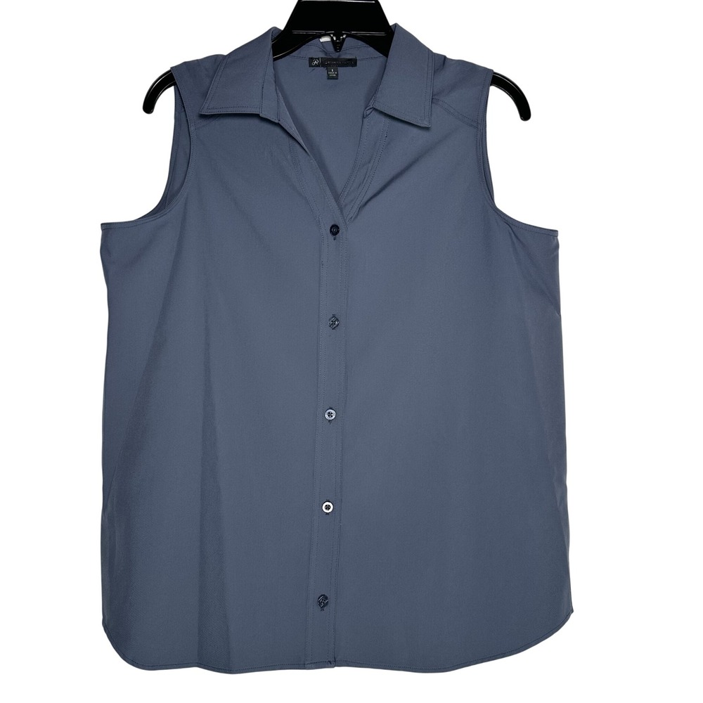 Adrianna Papell Womens Sleeveless‎ Button Down Blouse Slate Blue Sall